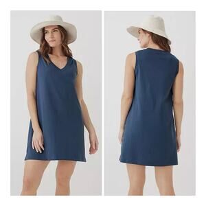 Pact Organic Cotton Softspun A-Line V-Neck Tank Dress French Navy Coastal Small